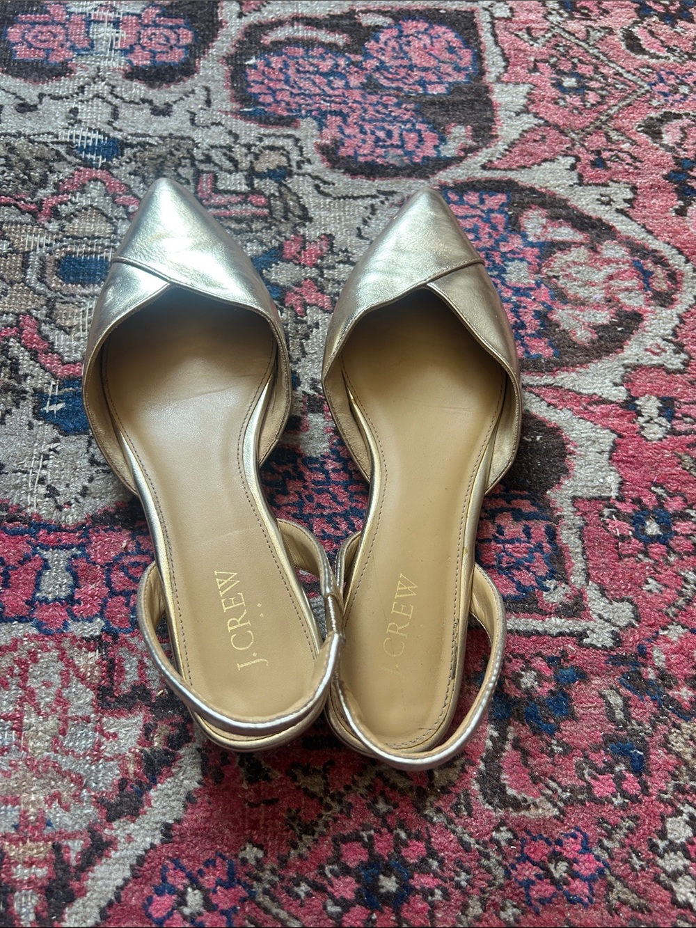 J. Crew Metallic Gold Pointed-Toe Slingback Flats
